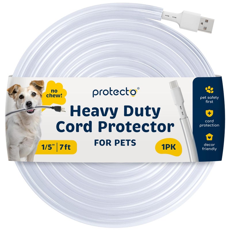 PROTECTO Heavy Duty Cord Protectors from Pets No Chew Solution, 7ft Easy to Use Dog & Cat Cord Protector, Clear & Odorless Critter Cord Covers for Pets, Power Audio & Video Wire Protector Tubing - Image 1